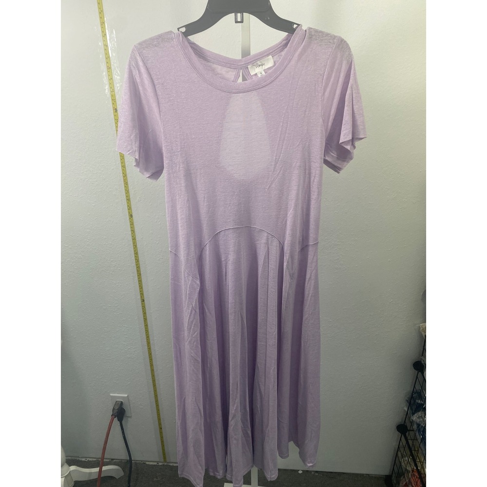 H3RSY Lavender Purple Short Sleeve Keyhole Back‎ Slub Knit Midi Dress Small
